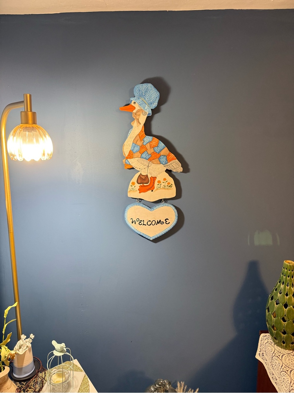 Welcome Goose Wall Plaque - Blue and Orange